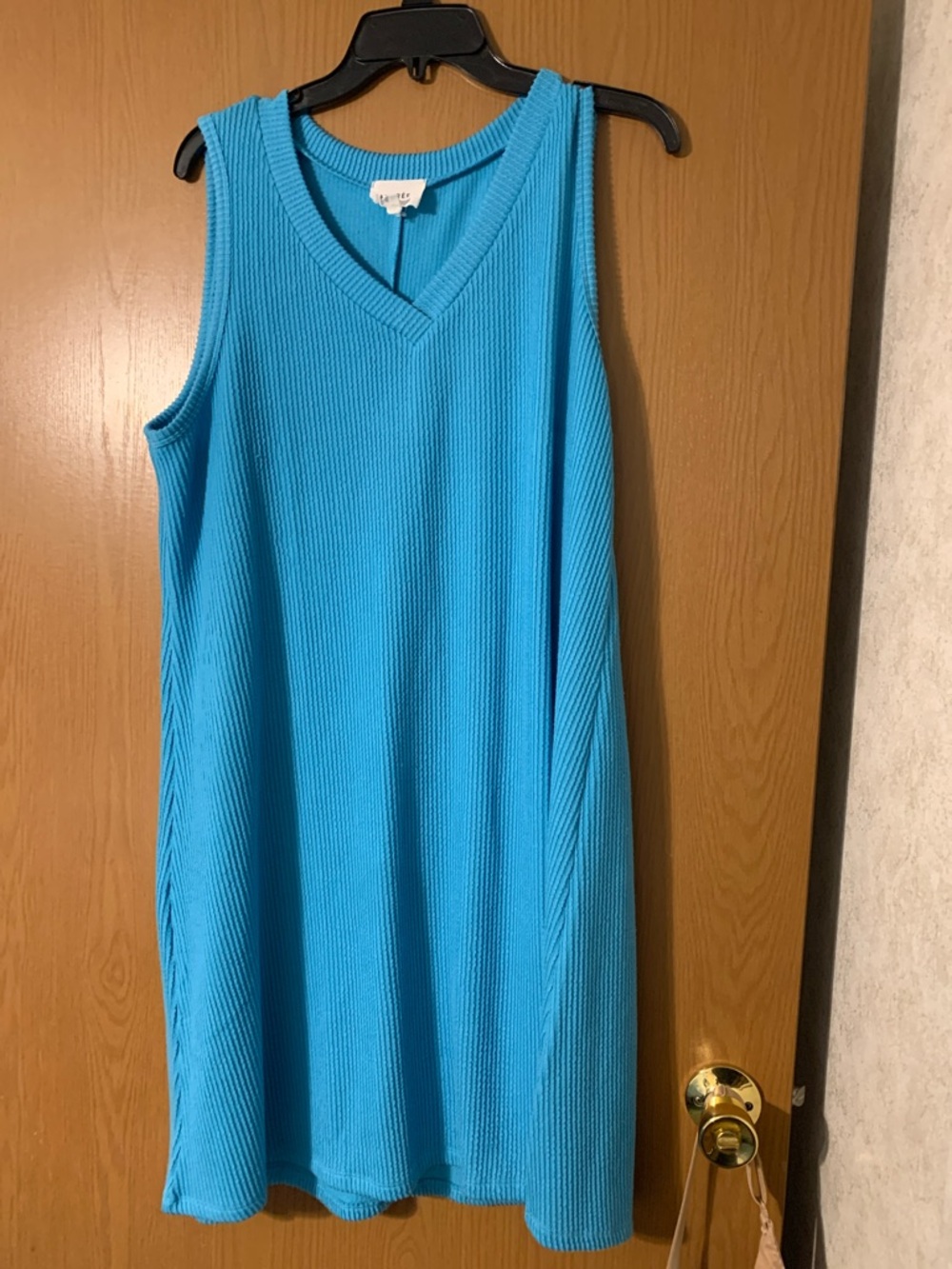 Andree Turquoise Ribbed V-Neck Sleeveless Midi Dress